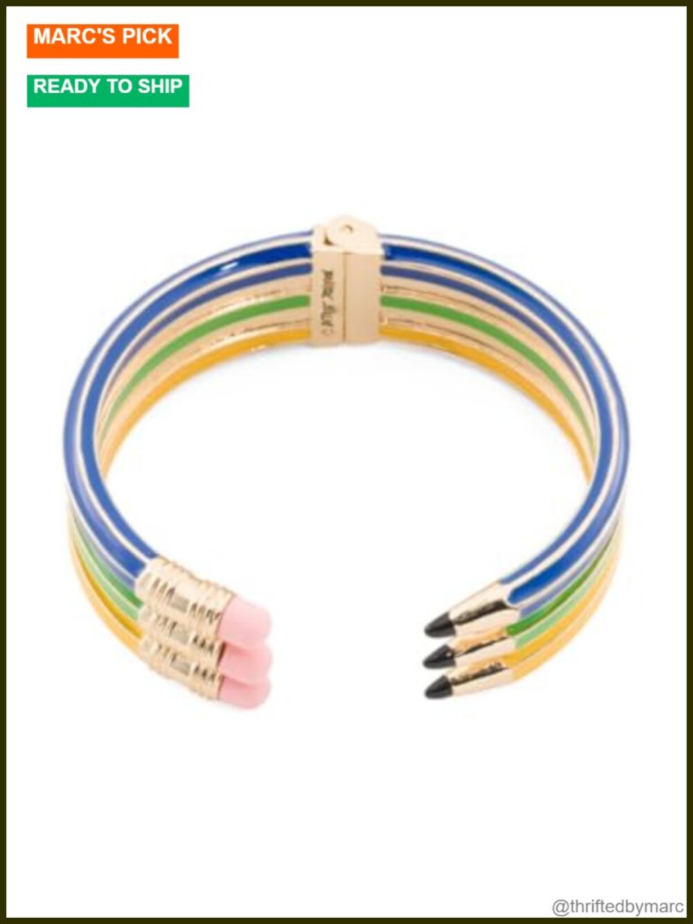 Gold-Tone Plated Hinge Bangle Bracelet Triple Pencil Enamel